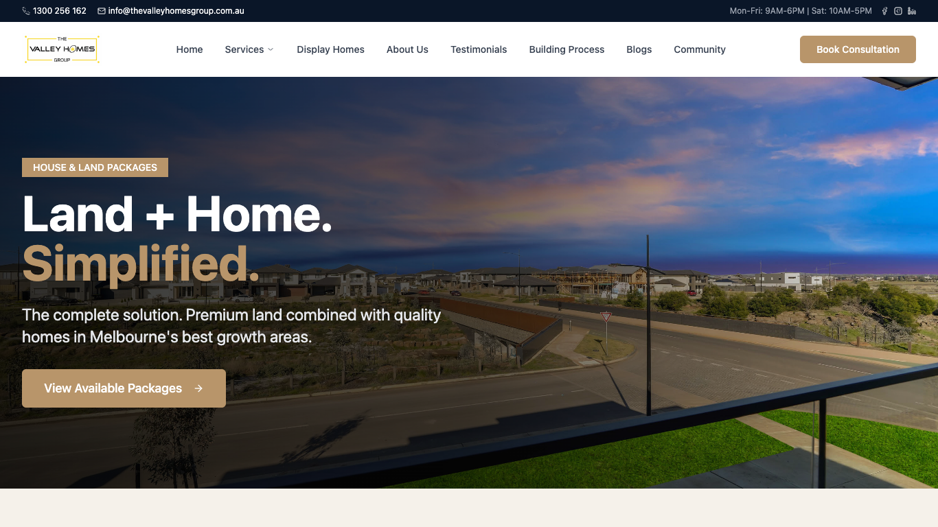 The Valley Homes - Package options interface